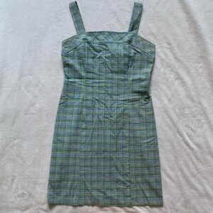 Vintage Tabloid 90s Blue & Green Plaid Mini Dress Size S